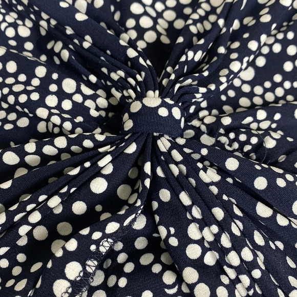 Connected Apparel Navy Blue & White Polka Dot V-Neck Jersey A-Line Dress Size 6 - Picture 6 of 8